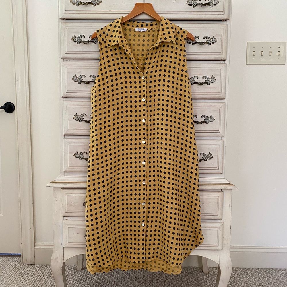 Vici Mustard Yellow Sleeveless Polka Dot Button-Front Dress